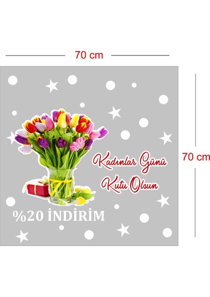 Laleler ve 8 Mart Kadınlar Günü Kutlu Olsun Indirim Yazısı Cam Vitrin Stickerı fiyatları