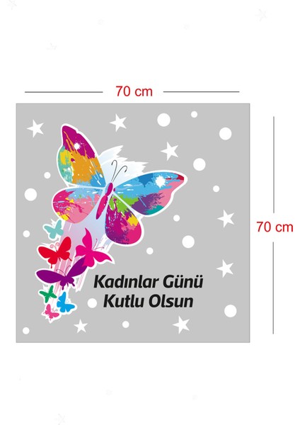 Kelebekler ve Kadınlar Günü Kutlu Olsun Indirim Yazısı Cam Vitrin Stickerı