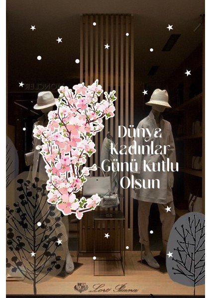 Çiçekler ve Kadınlar Günü Kutlu Olsun Yazısı Vitrin Cam Stickerı