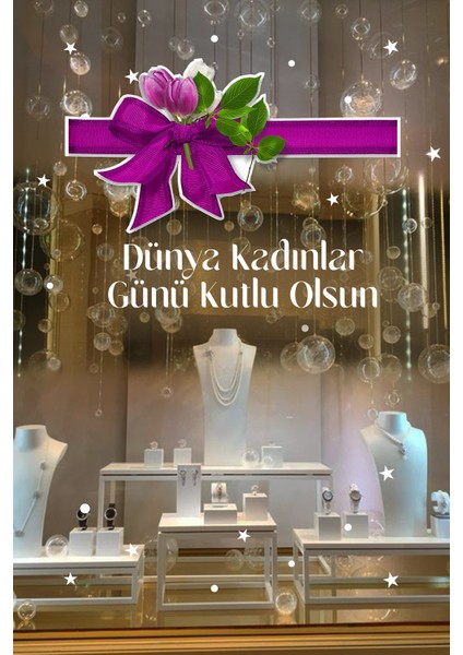 Mor Kurdela ve Kadınlar Günü Kutlu Olsun Yazısı Vitrin Cam Stickerı