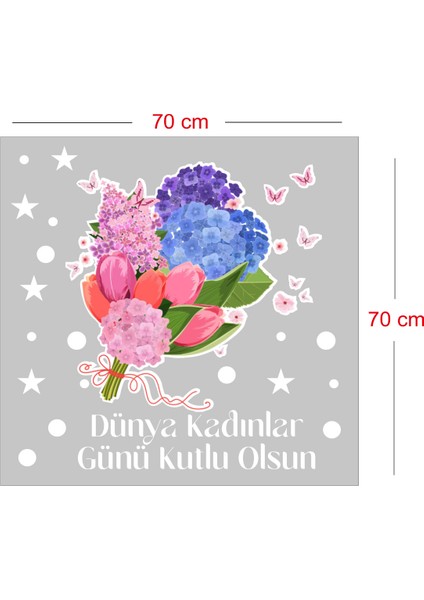 Çiçek Demeti ve Kadınlar Günü Kutlu Olsun Yazısı Vitrin Cam Stickerı fiyatları