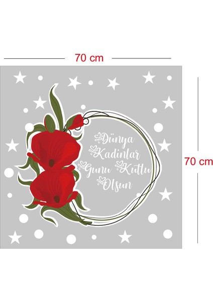 Kırmızı Çiçek ve Kadınlar Günü Kutlu Olsun Yazısı Vitrin Cam Stickerı fiyatları