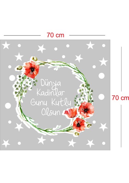 Kırmızı Çiçek ve Kadınlar Günü Kutlu Olsun Yazısı Vitrin Stickerı