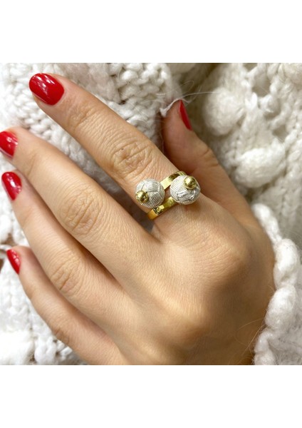 Kadın Gümüş Kazaziye Top Yüzük