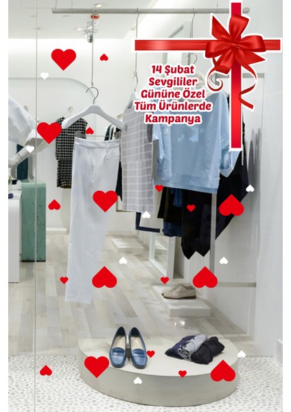 Kurdela 14 Şubat Sevgililer Günü Kutlu Olsun Vitrin Dükkan Cam Süsleme Stickerı 70CM