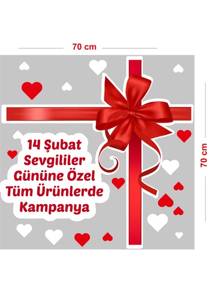 Kurdela 14 Şubat Sevgililer Günü Kutlu Olsun Vitrin Dükkan Cam Süsleme Stickerı 70CM