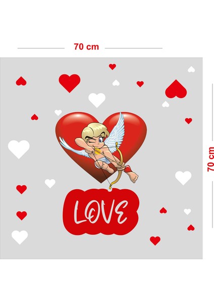 Balonlar Içinde Sevgililer Kalpler Sevgililer Günü Cam Vitrin Oda Stickerı 70CM
