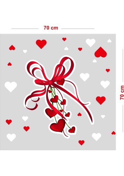 Birbirine Bağlı Uçuşan Kalpler Sevgililer Günü Cam Vitrin Oda Stickerı 70CM