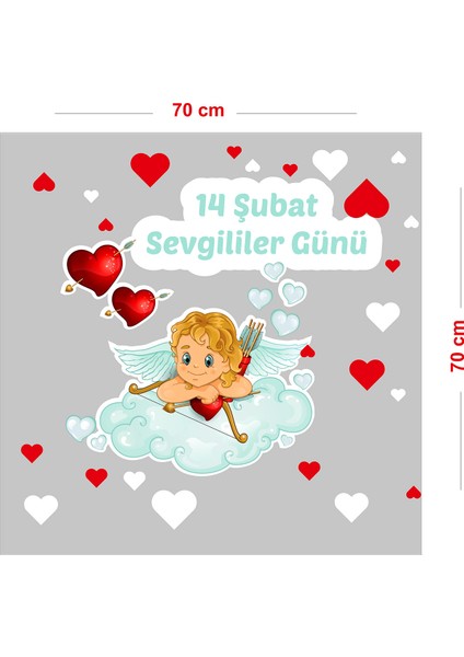 Sevimli Ayılar ve Kalpler Sevgililer Günü Cam Vitrin Oda Stickerı 70CM