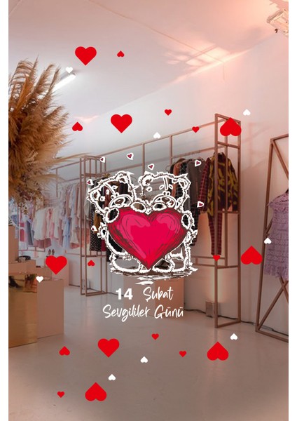 Balon Şeklinde Kalpler Sevgililer Günü Cam Vitrin Oda Stickerı 70CM