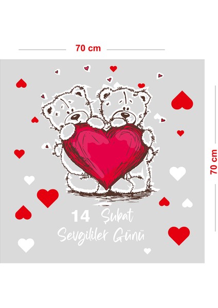 Balon Şeklinde Kalpler Sevgililer Günü Cam Vitrin Oda Stickerı 70CM fiyatları