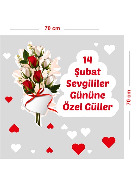Çiçekçilere Özel 14 Şubat Sevgililer Gününe Özel Çiçekler Cam Vitrin Oda Sticker 70CM