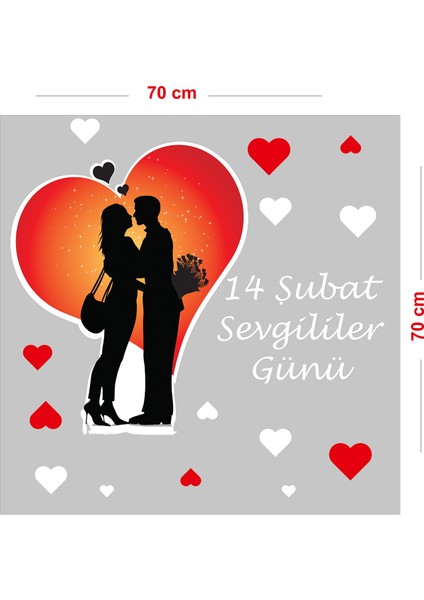 Gül Yaprakları ve Kalp, Sevgililer Günü Cam Vitrin Oda Stickerı 70CM