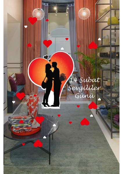Gül Yaprakları ve Kalp, Sevgililer Günü Cam Vitrin Oda Stickerı 70CM