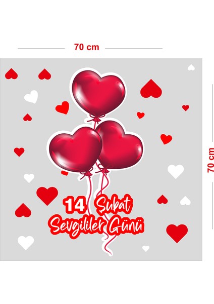 Balonlu Kalpler 14 Şubat Sevgililer Günü Cam Vitrin Oda Stickerı 70CM