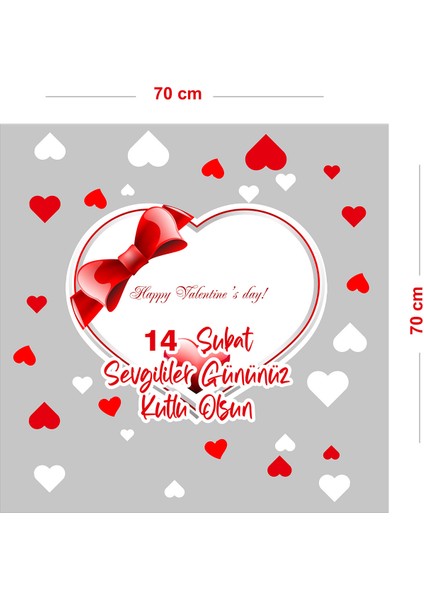 Kalp Happy Valentine’s Day Sevgililer Gününüz Kutlu Olsun Cam Vitrin Oda Stickerı 70CM