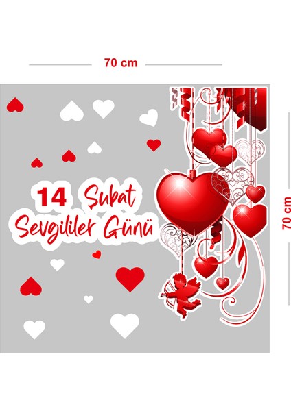Aşağı Sallan Kalpler Eros 14 Şubat Sevgililer Günü Cam Vitrin Oda Stickerı 70CM