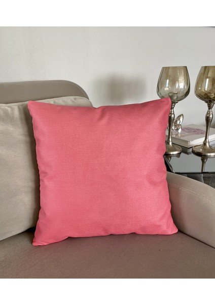 Pembe Düz Renk Çift Taraflı Baskı Dekoratif Kırlent Kılıfı