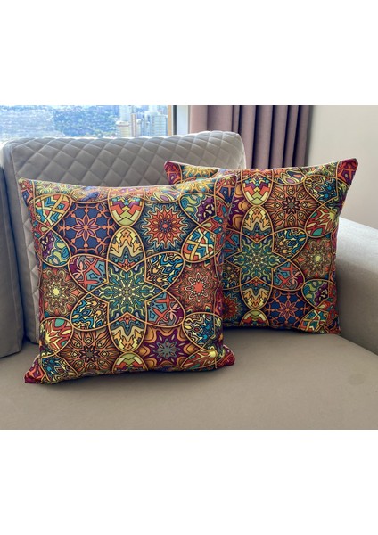 Çift Taraflı Etnik Desenli Dekoratif 2'li Kırlent Kılıfı Seti