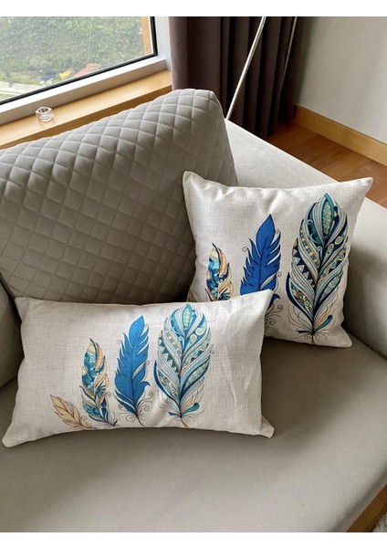 Tüy Desenli Dekoratif 2'li Kırlent Kılıfı Seti