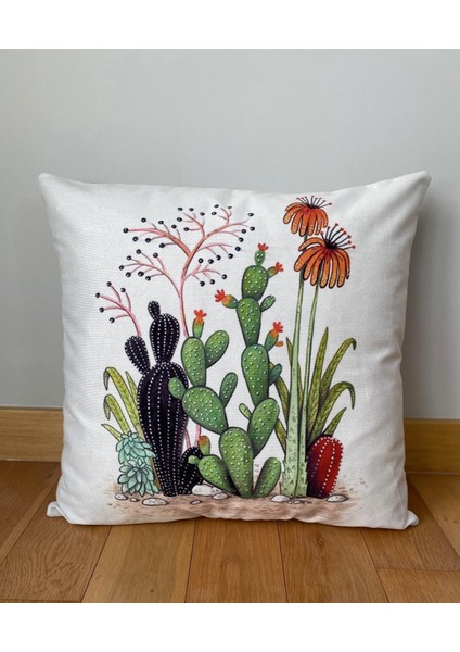 Kaktüs Desenli Dekoratif Minder Kılıfı 60 x 60 cm