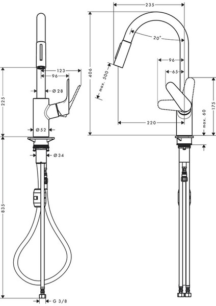 31815000 Hg Focus E2 240 Pull-Out Tek Kollu