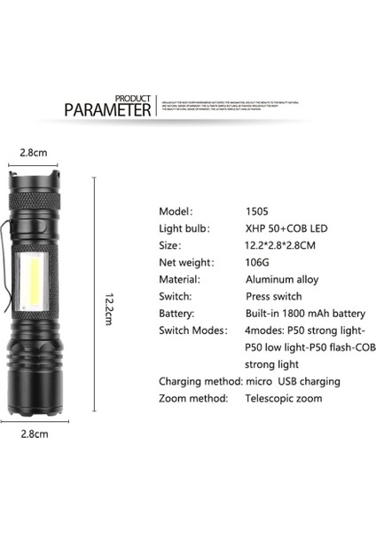 XHP90+COB LED Işık Kaynağı Dahili Pil Endüksiyonlu El Feneri 1505 (Yurt Dışından) modelleri
