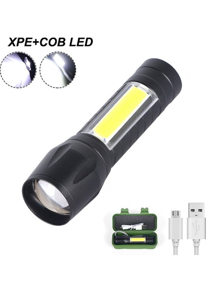 530 Xpe + Cob 600 Lümen Süper Parlak Mini 14500 El Feneri, Stretch Zoom USB Şarj Edilebilir Cep Mikro LED El Feneri Seti (Yurt Dışından)