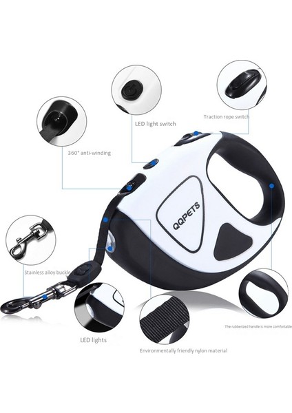 Qqpets 5 Metre Köpek Tasma Koşum Naylon Otomatik Geri Çekilebilir Çekiş Halatı Küçük Büyük Pet Malzemeleri Için LED El Feneri ile Alman Çoban Pug (Yurt Dışından) fiyatları