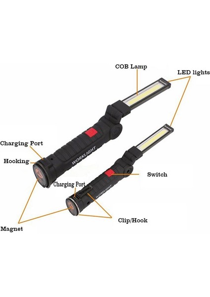 Cob El Mobil Çalışma Işığı Şarj Edilebilir Katlanır Çok Fonksiyonlu Taşınabilir Acil Durum Işığı (Yurt Dışından) modelleri