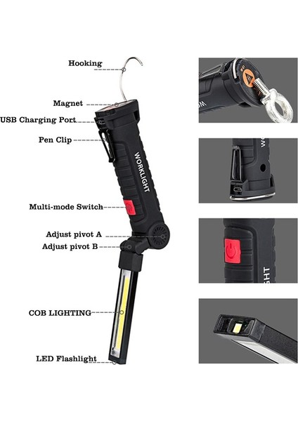 Cob El Mobil Çalışma Işığı Şarj Edilebilir Katlanır Çok Fonksiyonlu Taşınabilir Acil Durum Işığı (Yurt Dışından) fırsatları