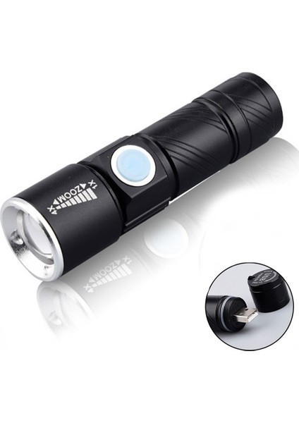 528 Xpe Q5 600 Lümen Süper Parlak Mini 16340 El Feneri, Uzatmalı Yakınlaştırma USB Şarj Edilebilir Cep Çok Işlevli LED El Feneri (Yurt Dışından)