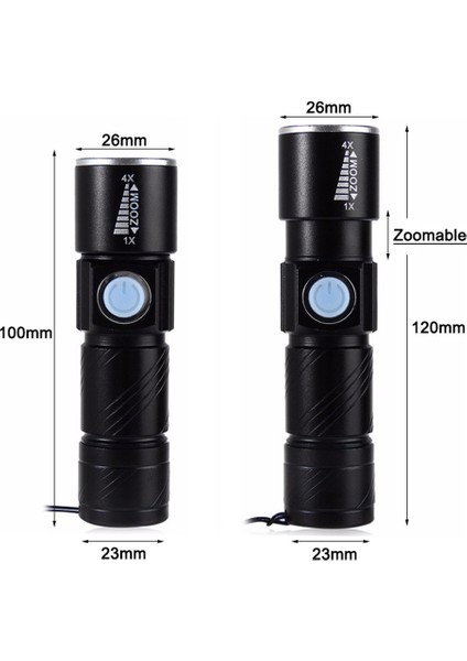 528 Xpe Q5 600 Lümen Süper Parlak Mini 16340 El Feneri, Uzatmalı Yakınlaştırma USB Şarj Edilebilir Cep Çok Işlevli LED El Feneri (Yurt Dışından) modelleri