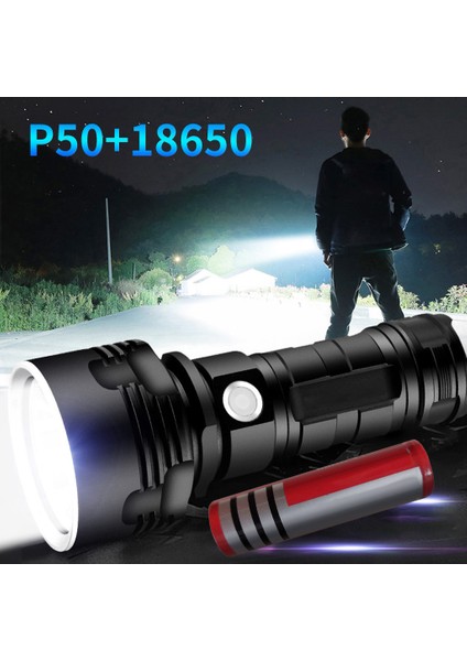 Güçlü LED El Feneri XHP50 Torch USB Şarj Edilebilir Su Geçirmez Lamba Ultra Parlak (Yurt Dışından)