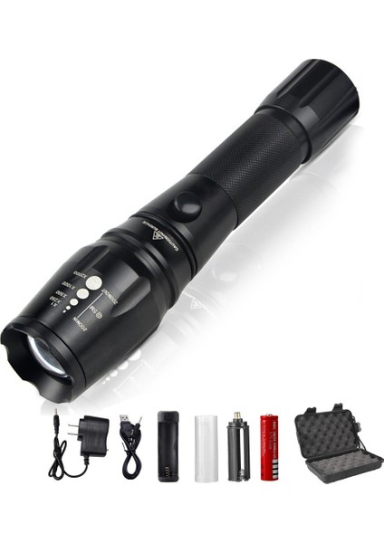 PX518 Xml-T6 1600 Lümen 5-Mode Yüksek Güçlü Doğrudan Şarj El Feneri, 18650 Kullanan Dış Mekan Yakınlaştırma Suya Dayanıklı Taktik LED El Feneri (Yurt Dışından)