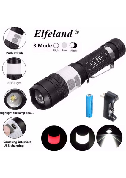 6000LM 3 Modlu T6 El Feneri Cob Işığı Samsung USB Şarj + 18650 Pil (Yurt Dışından)