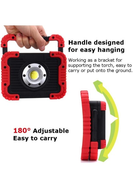 30W Cob LED Taşınabilir Pil Gücü Taşkın Spot Işık Çalışma Kampı Dış Mekan Lambası Kırmızı (Yurt Dışından)