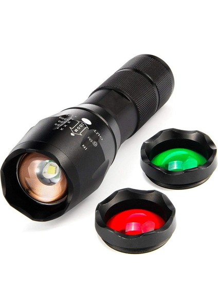 A100-3 Renkler 1000LM Xml-T6 Yüksek Güçlü LED El Feneri Ultra Parlak Dış Mekan Yakınlaştırma Taktik LED El Feneri 18650 Pil Seti (Yurt Dışından)