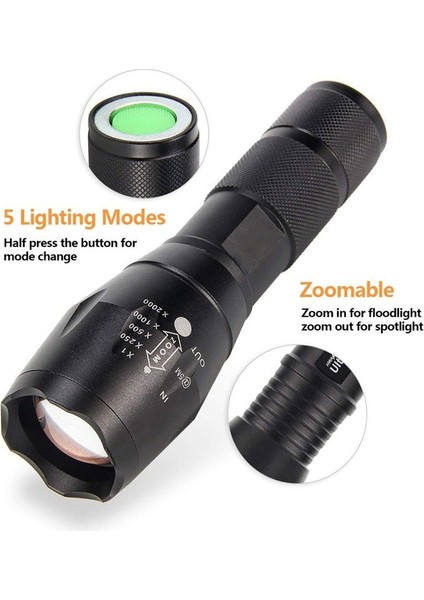 A100-3 Renkler 1000LM Xml-T6 Yüksek Güçlü LED El Feneri Ultra Parlak Dış Mekan Yakınlaştırma Taktik LED El Feneri 18650 Pil Seti (Yurt Dışından) fırsatları