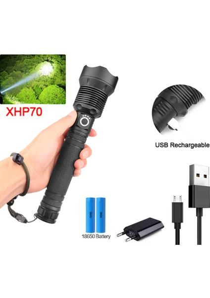 Guangdong Spirit XHP70 Süper Parlak LED El Feneri Şarj Edilebilir Ekranlı Şarj Edilebilir USB (Yurt Dışından)