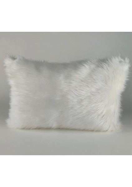 Peluş Dikdörtgen Kırlent Kılıfı - Beyaz