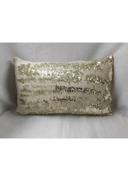 Pullu Dikdörtgen Kırlent Kılıfı - (Kemik-Lt. Gold)