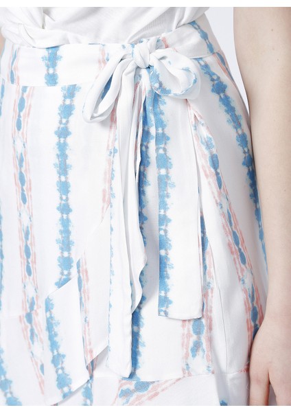 Yüksek Bel Standart Kalıp Desenli Kadın Beyaz Etek - K-JORDI fiyatları