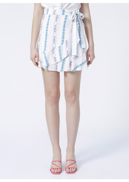 Yüksek Bel Standart Kalıp Desenli Kadın Beyaz Etek - K-JORDI indirimleri