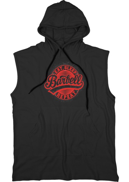 Barbell Unisex Kapşonlu Kolsuz T-Shirt Fitness Atleti