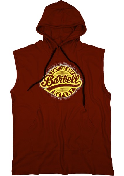 Barbell Unisex Kapşonlu Kolsuz T-Shirt Fitness Atleti