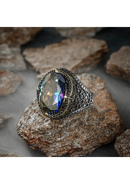 925K Mavi Mistik Topaz Gümüş Erkek Yüzük