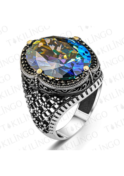 925K Mavi Mistik Topaz Gümüş Erkek Yüzük fiyatları