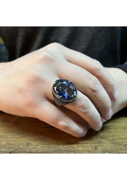 925K Mavi Mistik Topaz Gümüş Erkek Yüzük modelleri