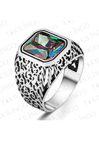 Zarif Mistik Topaz 925 Ayar Gümüş Erkek Yüzük fiyatları